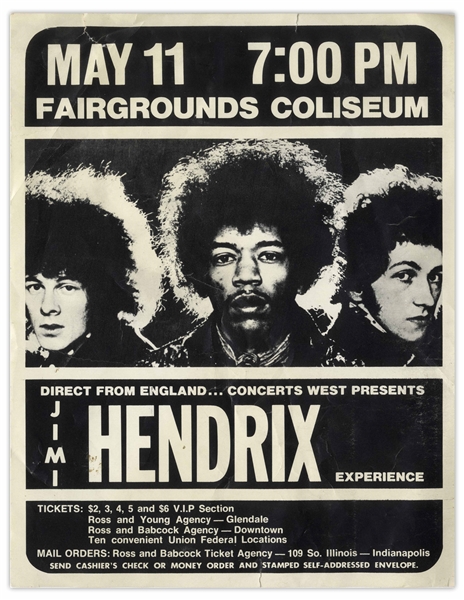 Jimi Hendrix Experience Concert Handbill -- For the 11 May 1969 Concert in Indianapolis